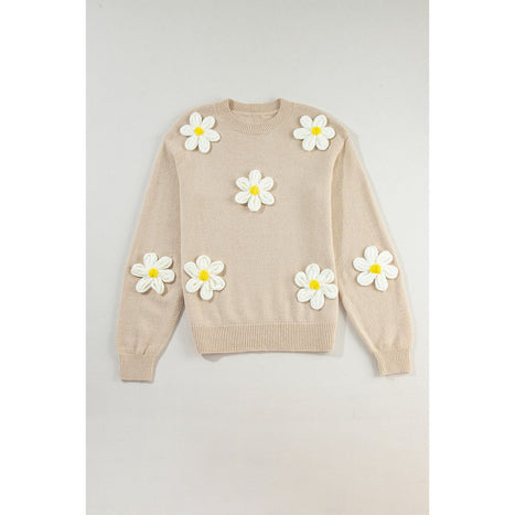 Crochet Flower Round Neck Long Sleeve Sweater