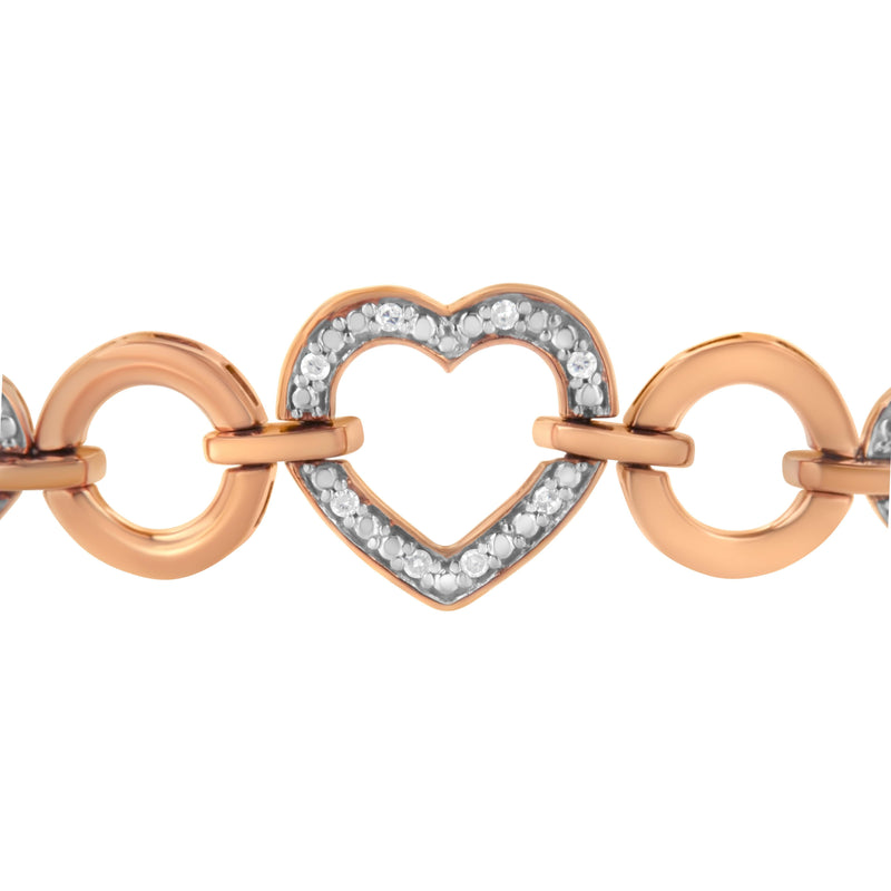 Bids.com 10K Rose Gold over .925 Sterling Silver 1/10 Cttw Round-Cut Diamond Heart Link Adjustable Bolo Bracelet (H-I Color, I2-I3 Clarity) - 6"-9" Adjustable Bracelets