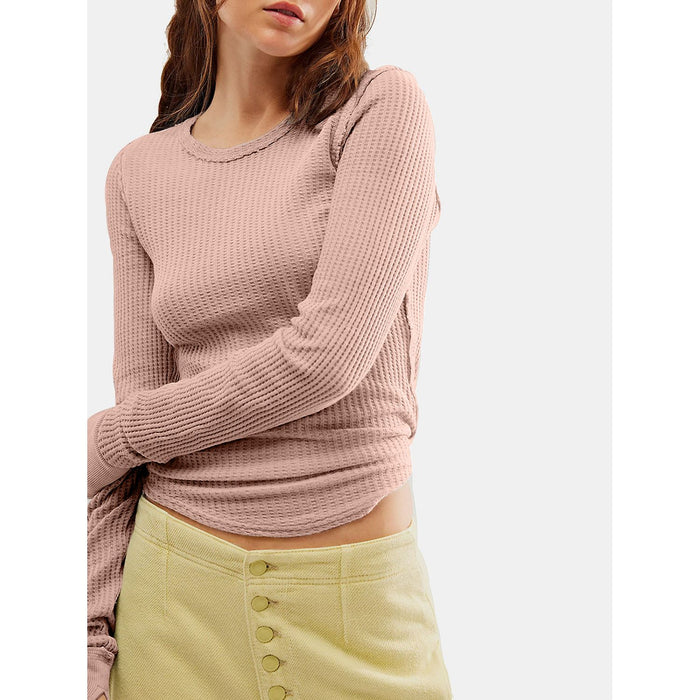 Exposed Seam Round Neck Long Sleeve T-Shirt