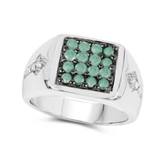 Bids.com 0.60 Carat Genuine Emerald & White Diamond .925 Sterling Silver Ring Rings