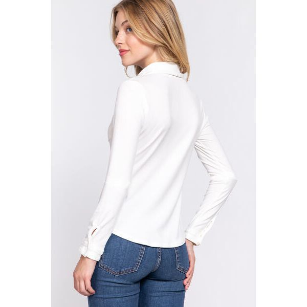 ACTIVE BASIC Long Sleeve Front Pocket DTY Brushed Shirt