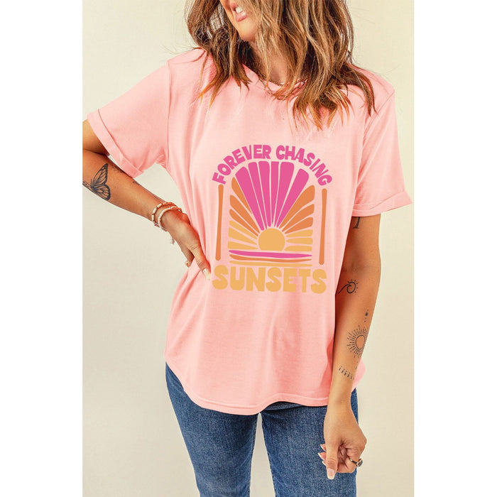 Forever Chasing Sunsets Round Neck T-Shirt