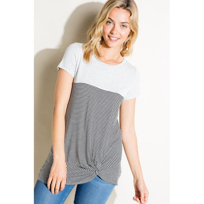 STRIPE MIXED FRONT TWIST BOTTOM TOP