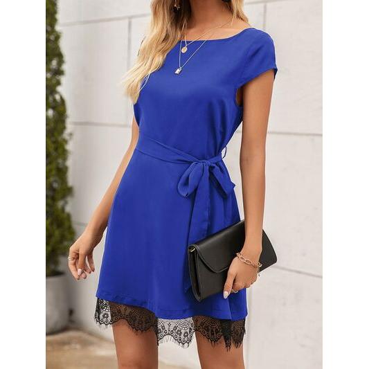 Lace Detail Tied Cap Sleeve Mini Dress