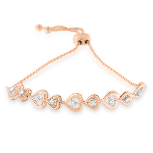 Bids.com Rose Plated Sterling Silver Diamond Heart-Linked Bolo Bracelet (0.30 cttw, H-I Color, I2-I3 Clarity) Bracelets