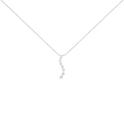 Bids.com 14K White Gold 3.0 Cttw Round-Brilliant & Baguette Cut Diamond S Shaped Graduated 18" Pendant Necklace (I-J Color, I2-I3 Clarity) Necklaces