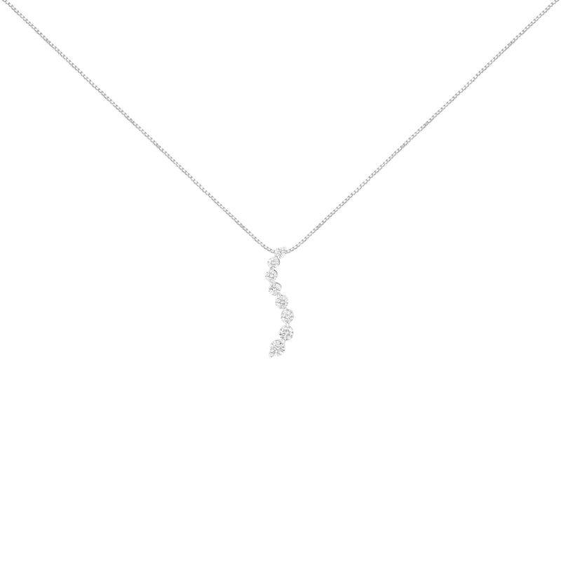 Bids.com 14K White Gold 3.0 Cttw Round-Brilliant & Baguette Cut Diamond S Shaped Graduated 18" Pendant Necklace (I-J Color, I2-I3 Clarity) Necklaces