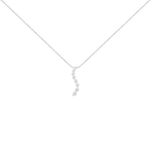 Bids.com 14K White Gold 3.0 Cttw Round-Brilliant & Baguette Cut Diamond S Shaped Graduated 18" Pendant Necklace (I-J Color, I2-I3 Clarity) Necklaces