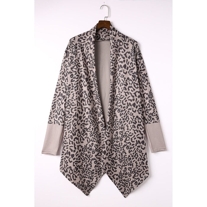 Leopard Open Front Long Sleeve Cover-Up