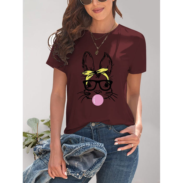 Rabbit Graphic Round Neck Short Sleeve T-Shirt