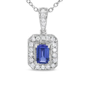 Bids.com 18K White Gold 1/4 Cttw Round Diamond and 6x4mm Purple Tanzanite Halo 18" Pendant Necklace (H-I Color, VS1-VS2 Clarity) Necklaces