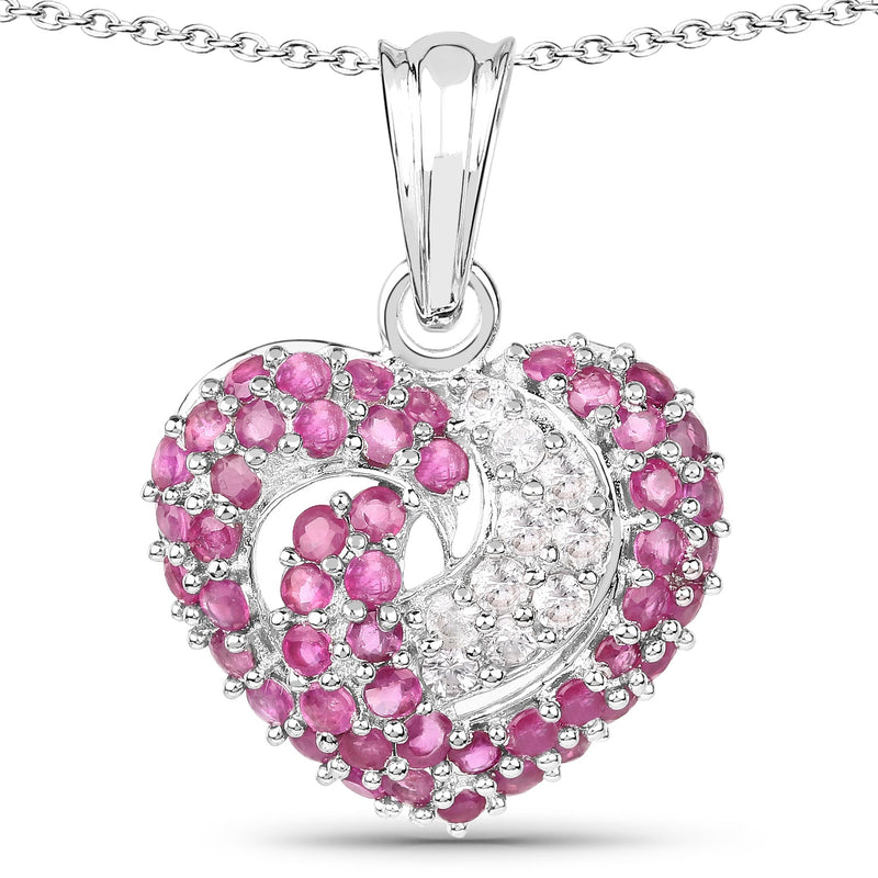 Bids.com 2.65 Carat Genuine Ruby and White Sapphire .925 Sterling Silver Pendant Pendants