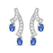 Bids.com 14K White Gold 4x3MM Oval Shaped Natural Blue Tanzanite Gemstone and 1/5 Cttw Diamond Double 3/4" Inch Drop Stud Earrings (H-I Color, VS1-VS2 Clarity) Earrings