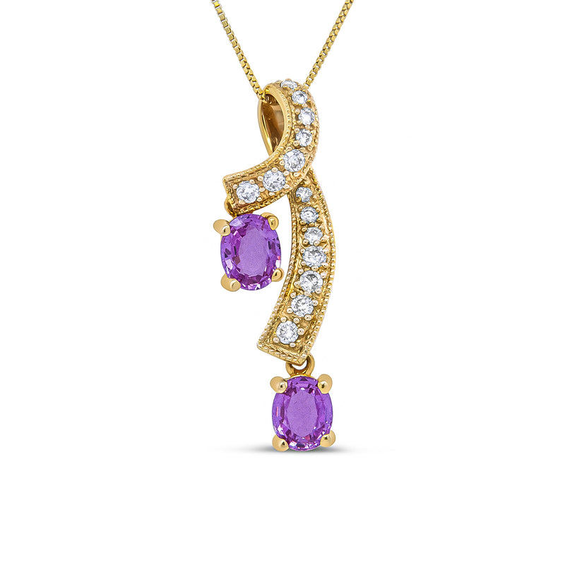 Bids.com 14K Yellow Gold 6x4mm Oval Pink Sapphire and 1/5 Cttw Round Diamond Pendant Necklace - (H-I Color, SI1-SI2 Clarity) Necklaces