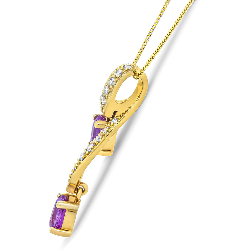 Bids.com 14K Yellow Gold 6x4mm Oval Pink Sapphire and 1/5 Cttw Round Diamond Pendant Necklace - (H-I Color, SI1-SI2 Clarity) Necklaces