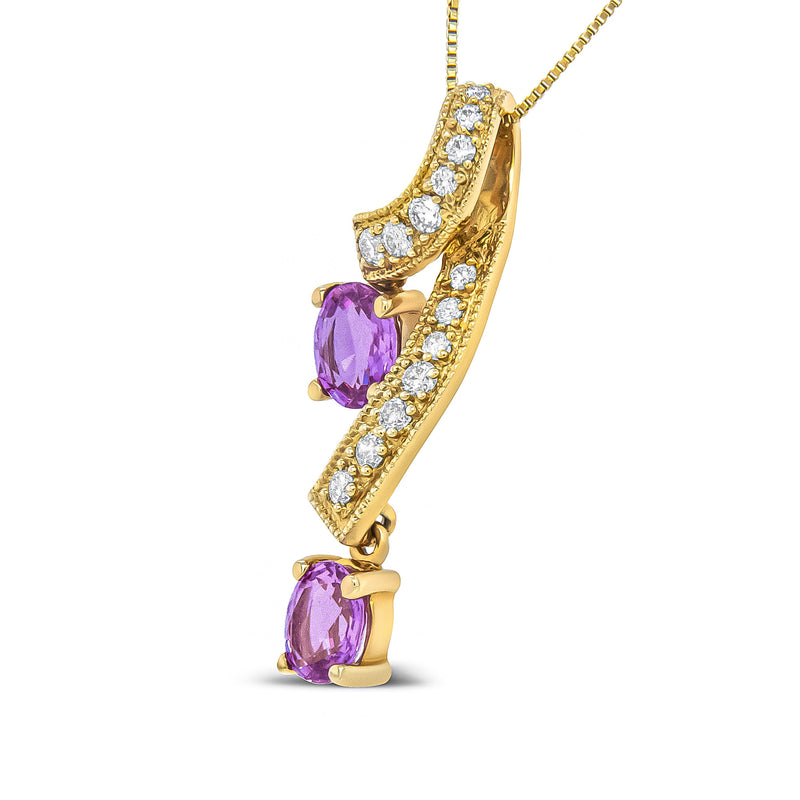 Bids.com 14K Yellow Gold 6x4mm Oval Pink Sapphire and 1/5 Cttw Round Diamond Pendant Necklace - (H-I Color, SI1-SI2 Clarity) Necklaces