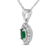 Bids.com 14K White Gold Oval Green Emerald and Diamond Halo Pendant Necklace - 18" Inches Necklaces