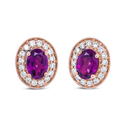 Bids.com 14K Rose Gold 7x5mm Oval Cut Garnet and 3/8 Cttw Round Diamond Halo Stud Earrings (G-H Color, SI1-SI2 Clarity) Earrings