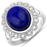 Bids.com 5.65 Carat Genuine Lapis and White Diamond .925 Sterling Silver Ring Rings