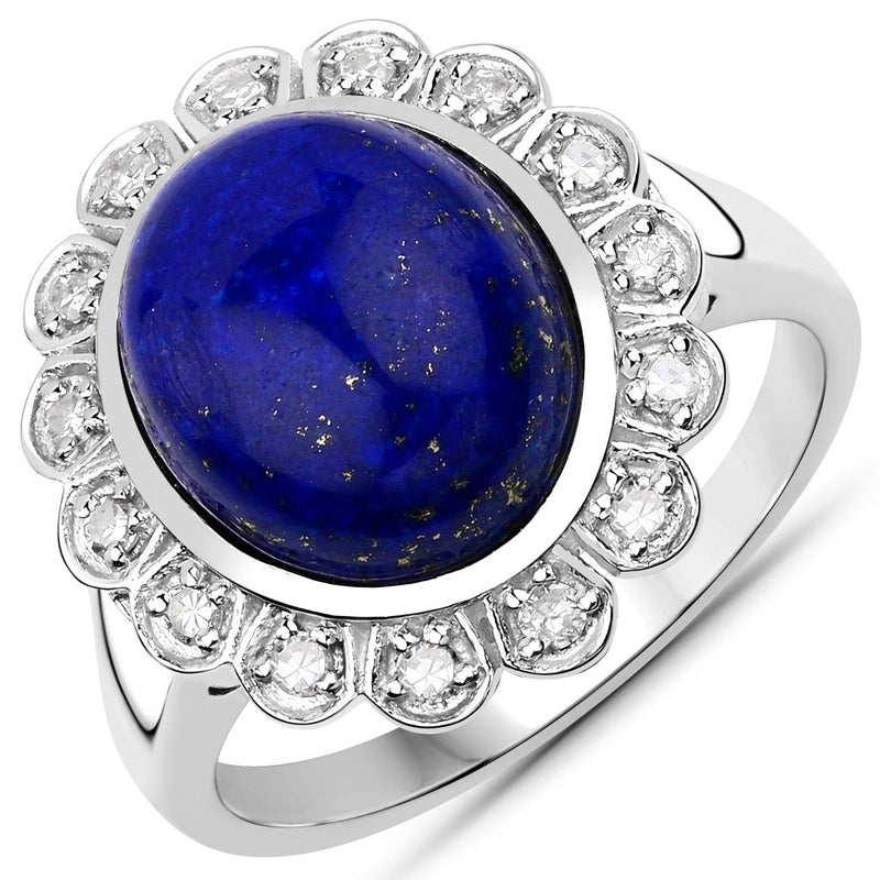 Bids.com 5.65 Carat Genuine Lapis and White Diamond .925 Sterling Silver Ring Rings