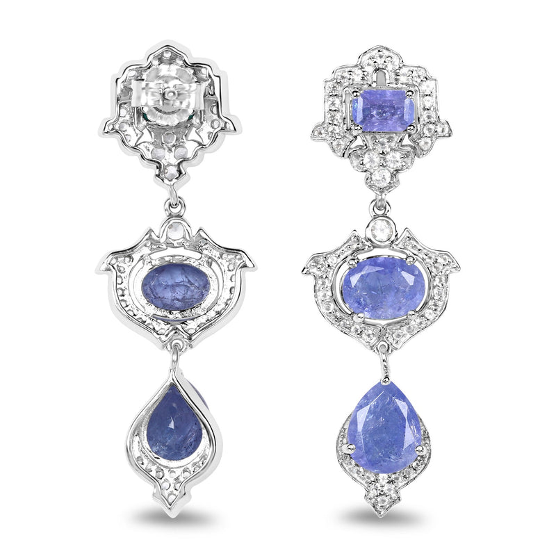 Bids.com 7.73 Carat Genuine Tanzanite and White Topaz .925 Sterling Silver Earrings Earrings