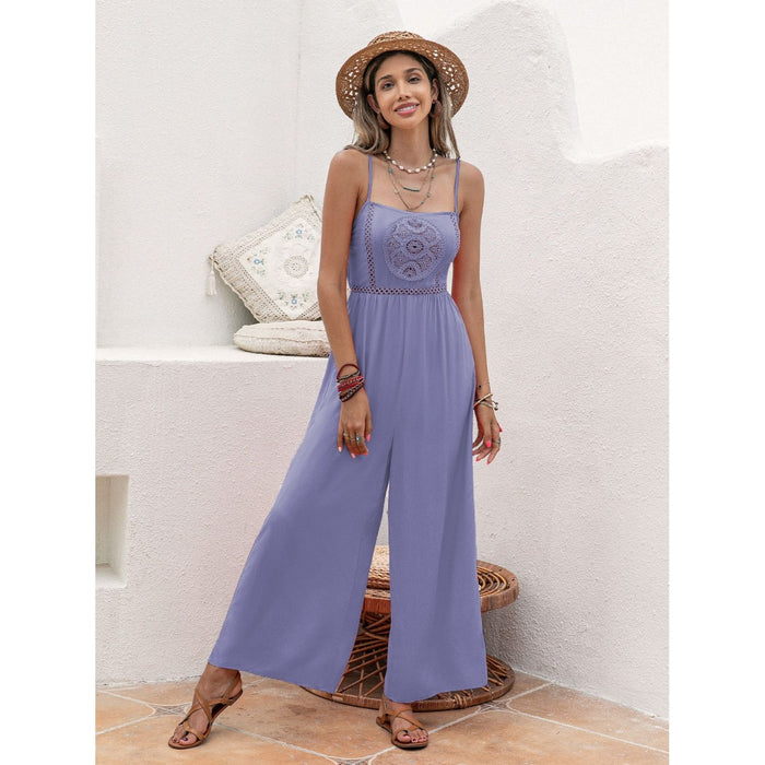 Openwork Spaghetti Strap Wide Leg Jumpsuit