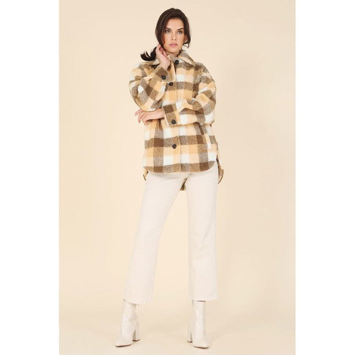 Plaid Sherpa Jacket With Pockets