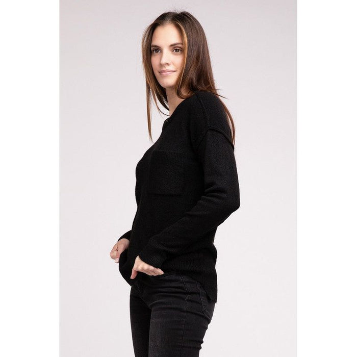 Melange Hi-Low Hem Round Neck Sweater