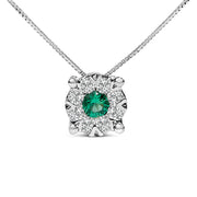 Bids.com 14K White Gold 3.8 MM Green Emerald and 1/3 Cttw Diamond Composite Halo 18" Pendant Necklace (F-G Color, VS2-SI1 Clarity) Necklaces