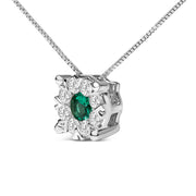 Bids.com 14K White Gold 3.8 MM Green Emerald and 1/3 Cttw Diamond Composite Halo 18" Pendant Necklace (F-G Color, VS2-SI1 Clarity) Necklaces