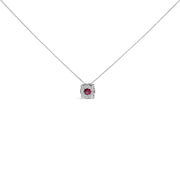 Bids.com 14K White Gold Red Ruby and 1/3 Cttw Diamond Halo Pendant Necklace Necklaces