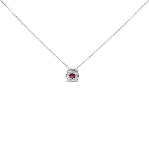 Bids.com 14K White Gold Red Ruby and 1/3 Cttw Diamond Halo Pendant Necklace Necklaces