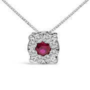 Bids.com 14K White Gold Red Ruby and 1/3 Cttw Diamond Halo Pendant Necklace Necklaces