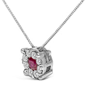 Bids.com 14K White Gold Red Ruby and 1/3 Cttw Diamond Halo Pendant Necklace Necklaces