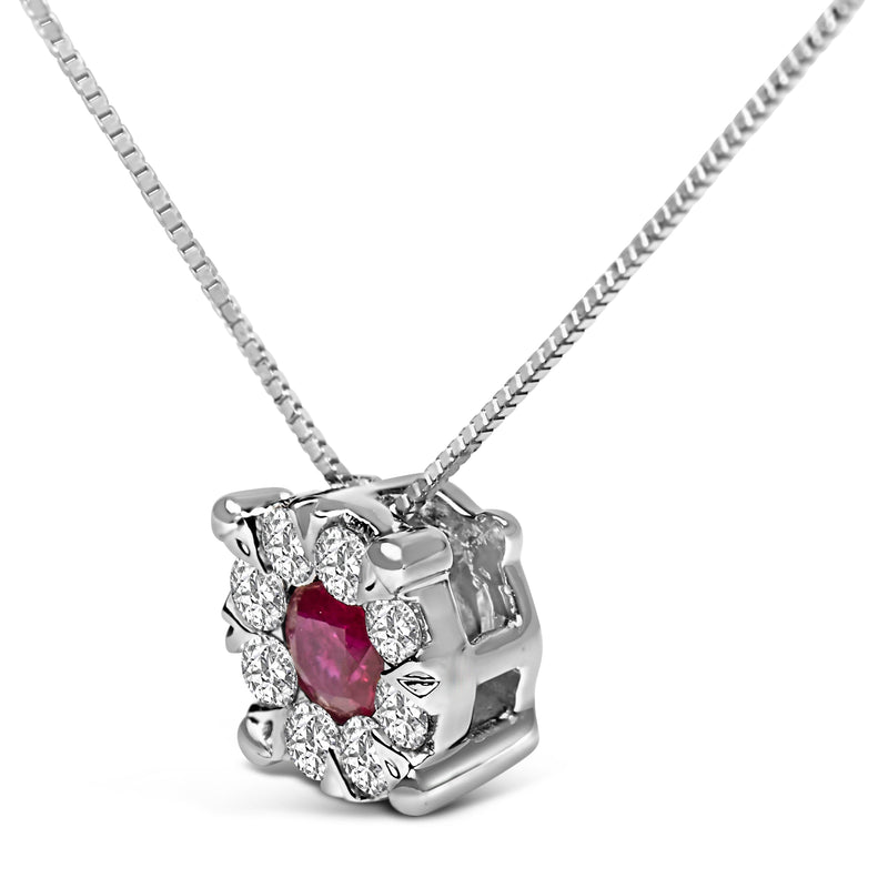 Bids.com 14K White Gold Red Ruby and 1/3 Cttw Diamond Halo Pendant Necklace Necklaces