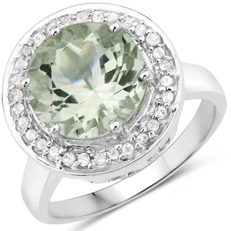 Bids.com 4.94 Carat Genuine Green Amethyst and White Topaz .925 Sterling Silver Ring Rings
