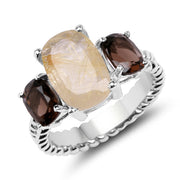 Bids.com 5.75 Carat Genuine Golden Rutile & Smoky Quartz .925 Sterling Silver Ring Rings