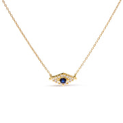 Bids.com 10K Yellow Gold Blue Sapphire and Diamond Accented Evil Eye 18" Inch Pendant Necklace (H-I Color, I1-I2 Clarity) Necklaces