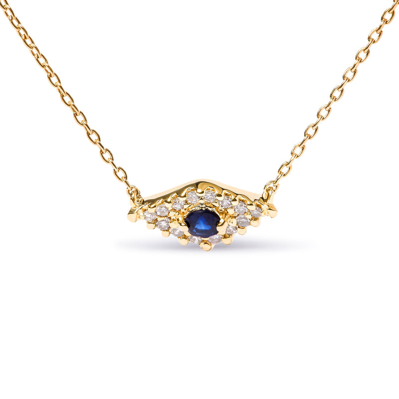 Bids.com 10K Yellow Gold Blue Sapphire and Diamond Accented Evil Eye 18" Inch Pendant Necklace (H-I Color, I1-I2 Clarity) Necklaces