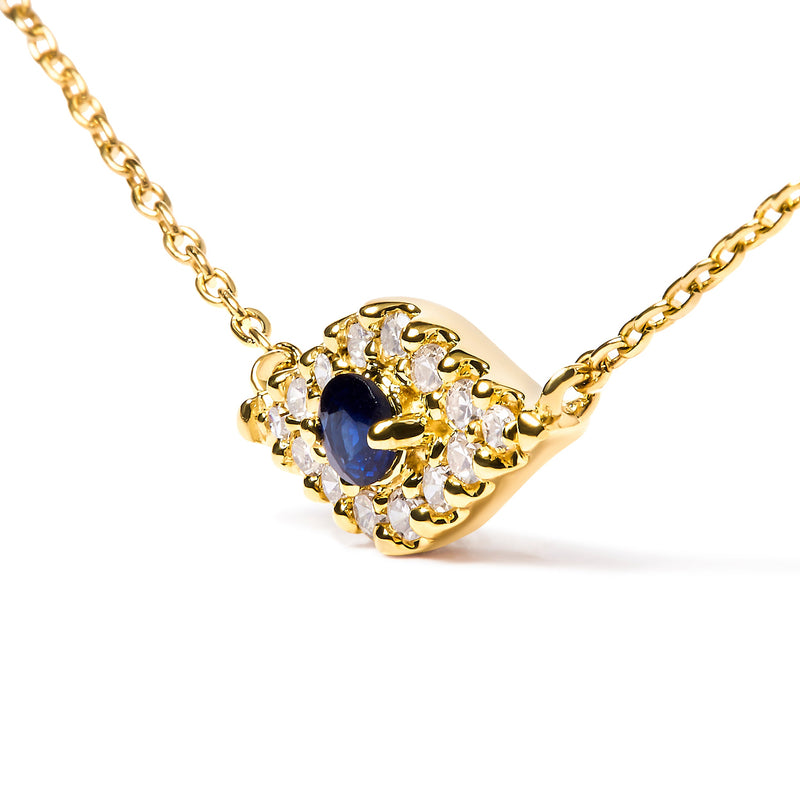 Bids.com 10K Yellow Gold Blue Sapphire and Diamond Accented Evil Eye 18" Inch Pendant Necklace (H-I Color, I1-I2 Clarity) Necklaces