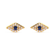 Bids.com 10K Yellow Gold Blue Sapphire and Diamond Accent Evil Eye Stud Earring (H-I Color, I1-I2 Clarity) Earrings