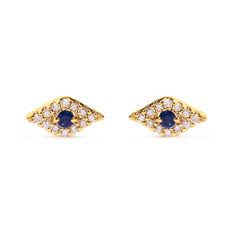 Bids.com 10K Yellow Gold Blue Sapphire and Diamond Accent Evil Eye Stud Earring (H-I Color, I1-I2 Clarity) Earrings