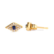 Bids.com 10K Yellow Gold Blue Sapphire and Diamond Accent Evil Eye Stud Earring (H-I Color, I1-I2 Clarity) Earrings
