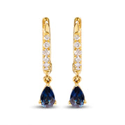 Bids.com 10K Yellow Gold Pear Blue Sapphire and 1/10 Cttw Diamond Drop and Dangle Huggy Hoop Earrings (H-I Color, I1-I2 Clarity) Earrings