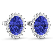 Bids.com 2.56 Carat Genuine Tanzanite and White Diamond 14K White Gold Earrings Earrings