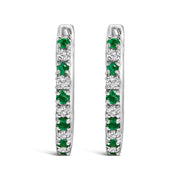 Bids.com 10K White Gold Alternating Emerald 1/10 Cttw Diamond Huggy Hoop Earrings (I-J Color, I1-I2 Clarity) Earrings
