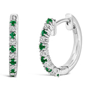 Bids.com 10K White Gold Alternating Emerald 1/10 Cttw Diamond Huggy Hoop Earrings (I-J Color, I1-I2 Clarity) Earrings