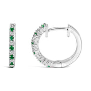Bids.com 10K White Gold Alternating Emerald 1/10 Cttw Diamond Huggy Hoop Earrings (I-J Color, I1-I2 Clarity) Earrings