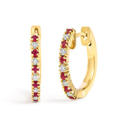 Bids.com 10K White Gold Alternating Diamond and Red Ruby Huggy Hoop Earrings (I-J Color, I1-I2 Clarity) Earrings