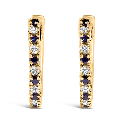 Bids.com 10K Yellow Gold Alternating Blue Sapphire 1/10 Cttw Diamond Huggy Hoop Earrings  (I-J Color, I1-I2 Clarity) Earrings
